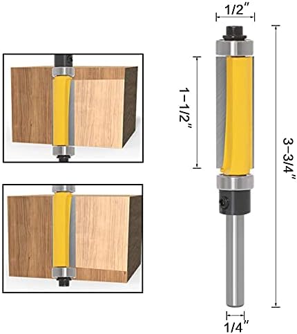MESEE סומק לנתב דפוס נתב עם מדריך מסבים כפול, שטח 1/4 אינץ 'עליון ותחתון תבנית נושאת תבנית סיביות כלי טחינת עיבוד עץ | גובה חיתוך 1-1/2
